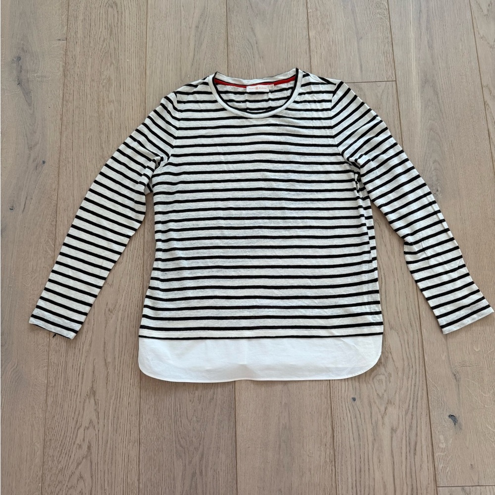Tory Burch Black and White Striped Top size large. Excellent condition